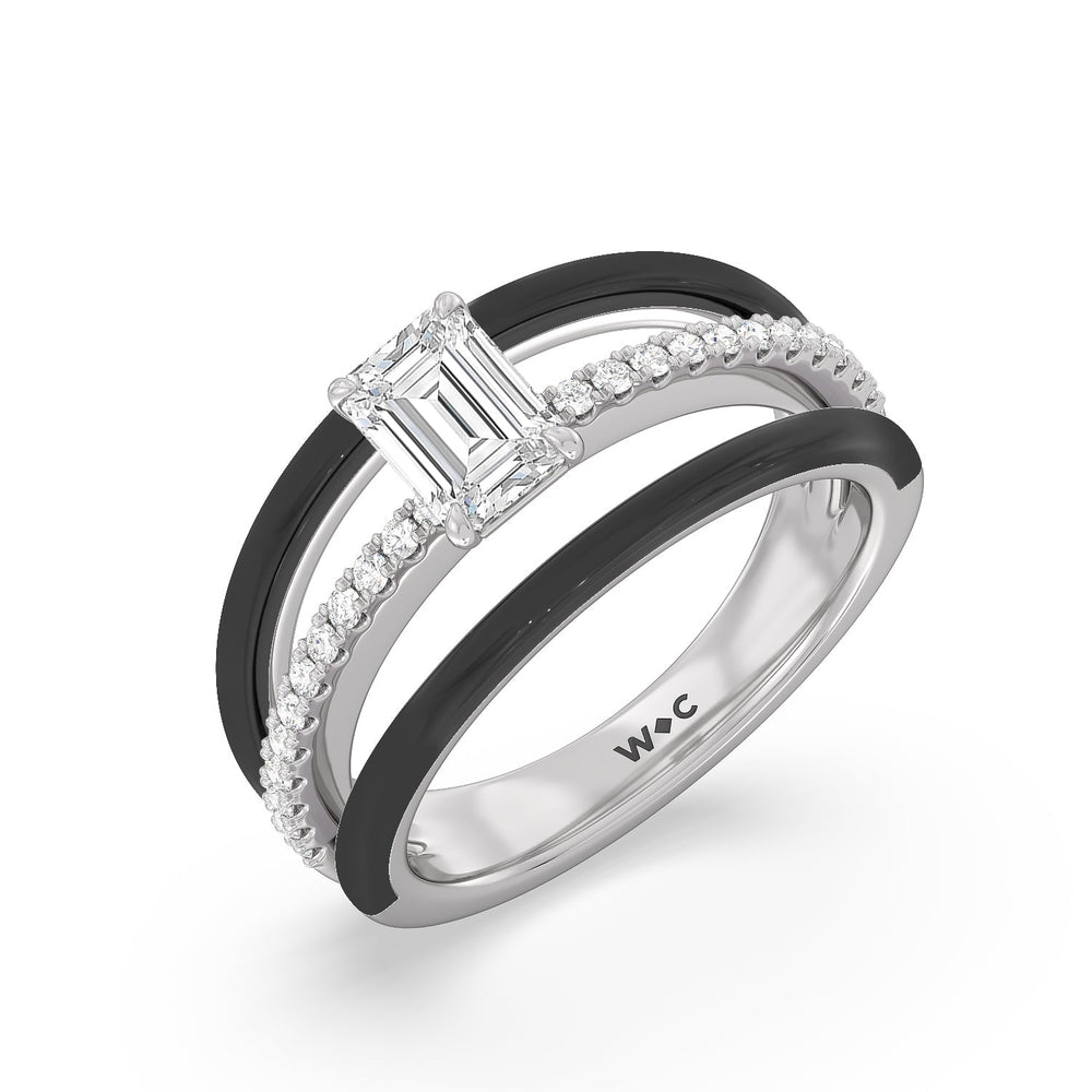 Three Layer Diamond Ring in Ceramic with 14KT White Gold / Midnight / 1 1/5 Cut Diamond in 14KT White Gold / Midnight / 1 1/5 view 3
