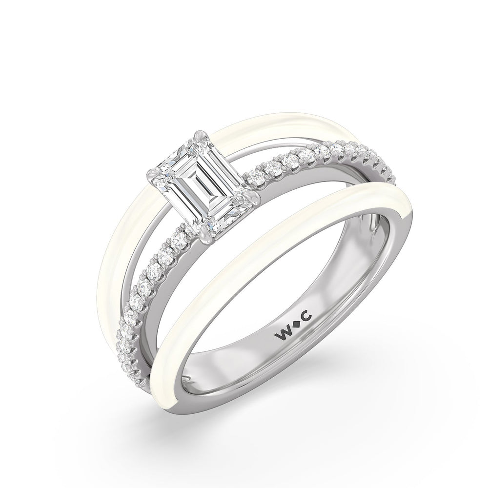 Three Layer Diamond Ring in Ceramic with 14KT White Gold / Frost / 1 1/5 Cut Diamond in 14KT White Gold / Frost / 1 1/5 view 3
