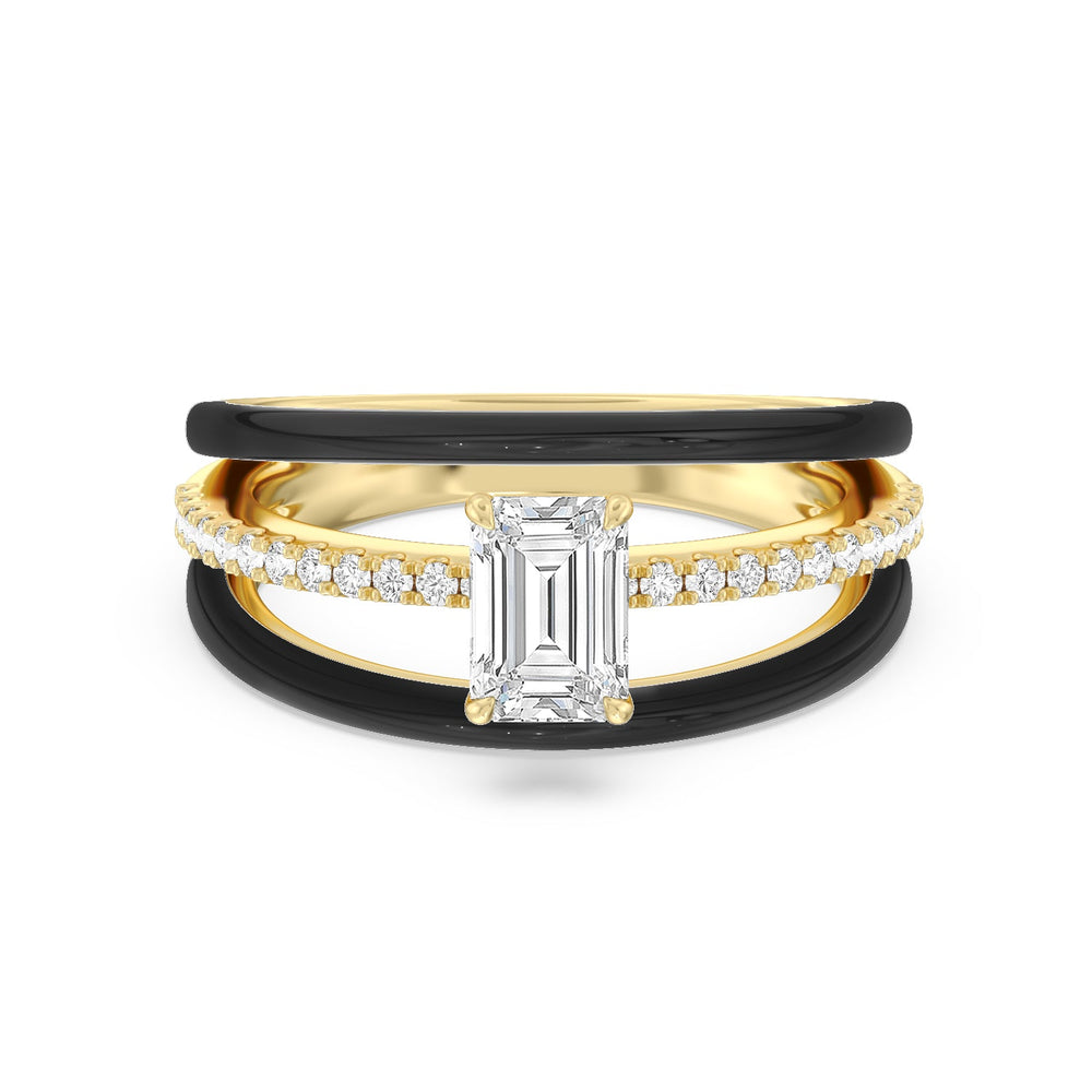 Three Layer Diamond Ring in Ceramic with 14KT Yellow Gold / Midnight / 1 1/5 Cut Diamond in 14KT Yellow Gold / Midnight / 1 1/5 view 1
