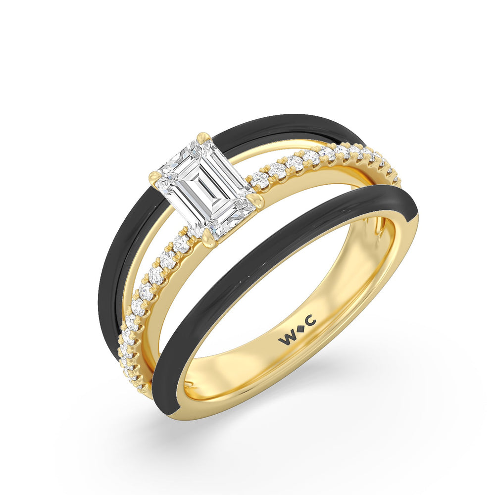 Three Layer Diamond Ring in Ceramic with 14KT Yellow Gold / Midnight / 1 1/5 Cut Diamond in 14KT Yellow Gold / Midnight / 1 1/5 view 3
