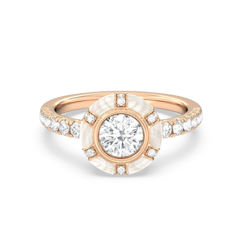 Accent Round Diamond Ring in Ceramic with 14KT Rose Gold / Pearl / 1 1/3 Cut Diamond in 14KT Rose Gold / Pearl / 1 1/3 view 1
