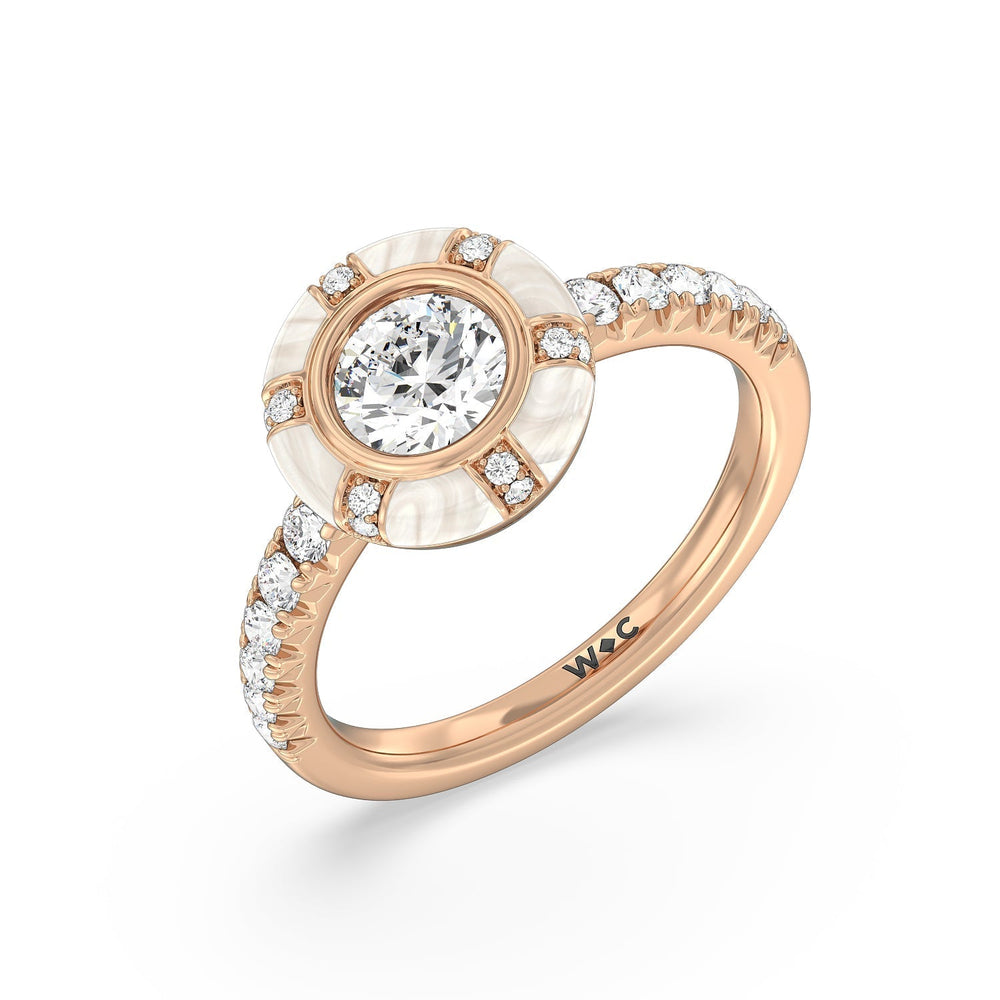 Accent Round Diamond Ring in Ceramic with 14KT Rose Gold / Pearl / 1 1/3 Cut Diamond in 14KT Rose Gold / Pearl / 1 1/3 view 3
