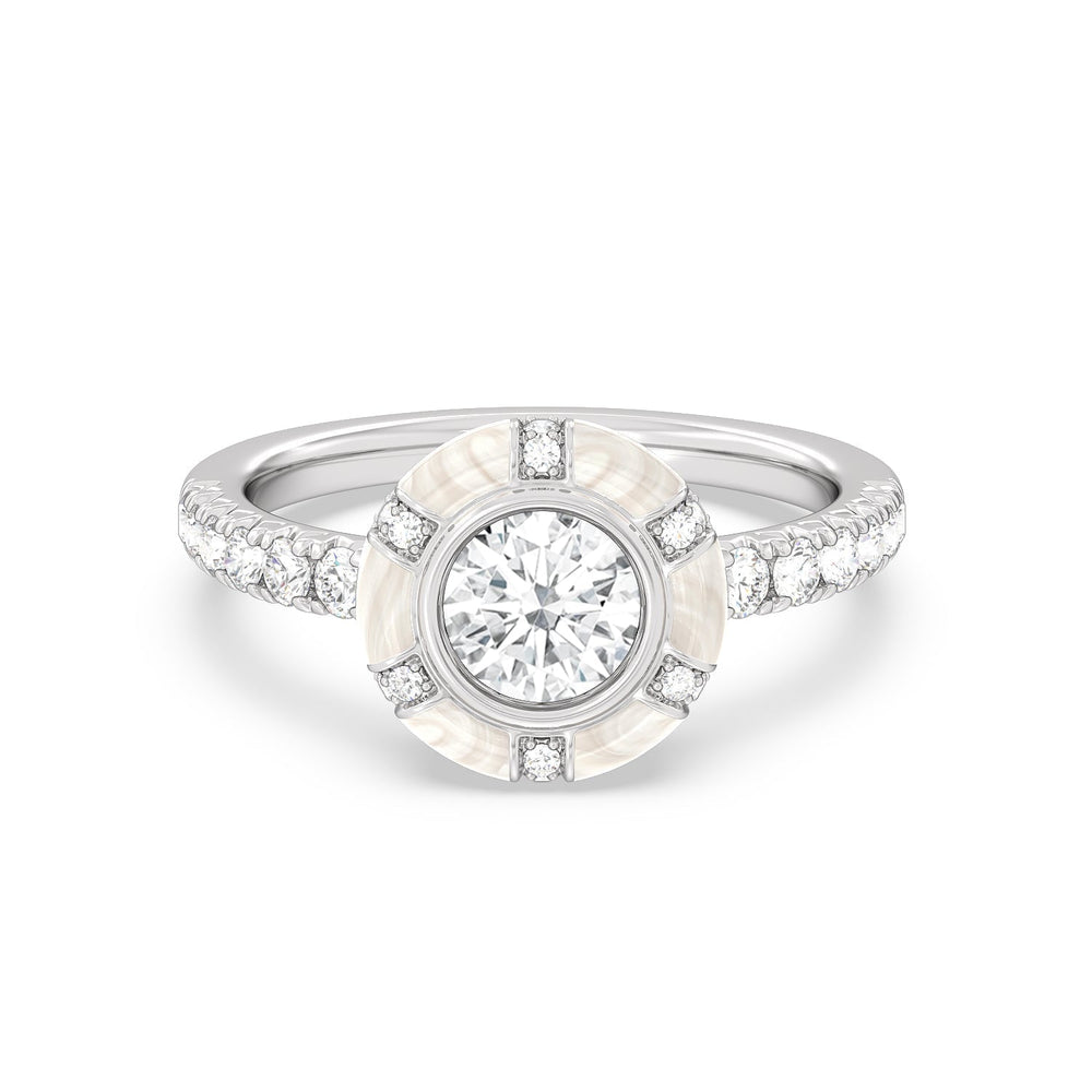Accent Round Diamond Ring in Ceramic with 14KT White Gold / Pearl / 1 1/3 Cut Diamond in 14KT White Gold / Pearl / 1 1/3 view 1
