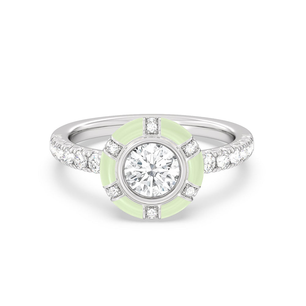 Accent Round Diamond Ring in Ceramic with 14KT White Gold / Olive / 1 1/3 Cut Diamond in 14KT White Gold / Olive / 1 1/3 view 1
