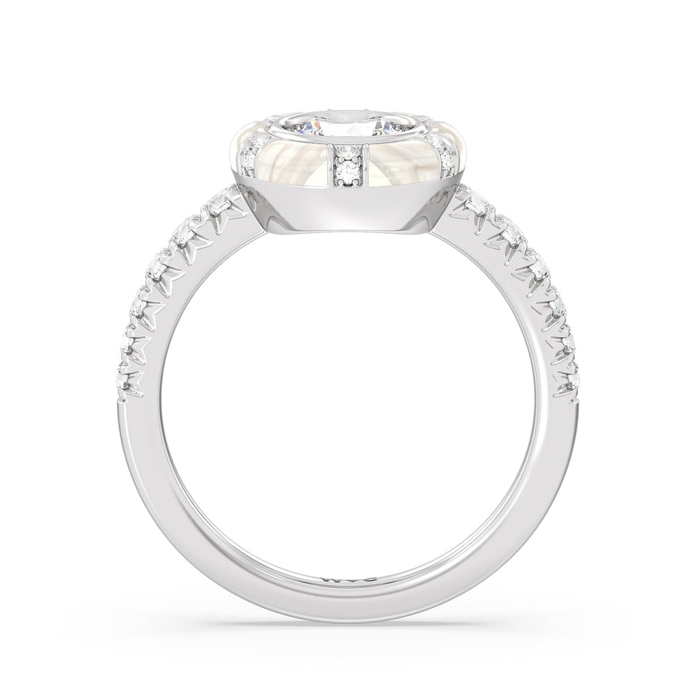 Accent Round Diamond Ring in Ceramic with 14KT White Gold / Pearl / 1 1/3 Cut Diamond in 14KT White Gold / Pearl / 1 1/3 view 2
