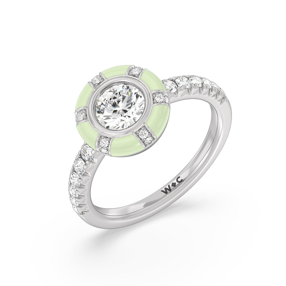 Accent Round Diamond Ring in Ceramic with 14KT White Gold / Olive / 1 1/3 Cut Diamond in 14KT White Gold / Olive / 1 1/3 view 3
