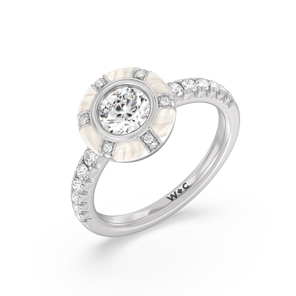 Accent Round Diamond Ring in Ceramic with 14KT White Gold / Pearl / 1 1/3 Cut Diamond in 14KT White Gold / Pearl / 1 1/3 view 3
