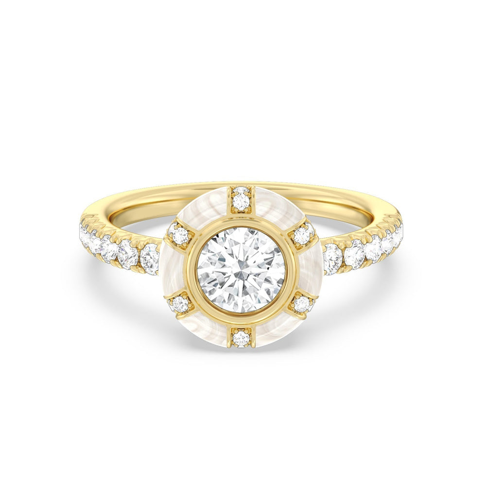 Accent Round Diamond Ring in Ceramic with 14KT Yellow Gold / Pearl / 1 1/3 Cut Diamond in 14KT Yellow Gold / Pearl / 1 1/3 view 1
