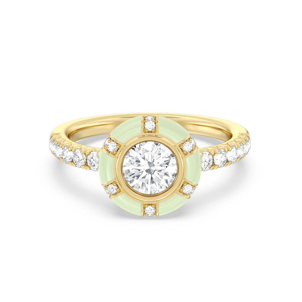 Accent Round Diamond Ring in Ceramic with 14KT Yellow Gold / Olive / 1 1/3 Cut Diamond in 14KT Yellow Gold / Olive / 1 1/3 view 1
