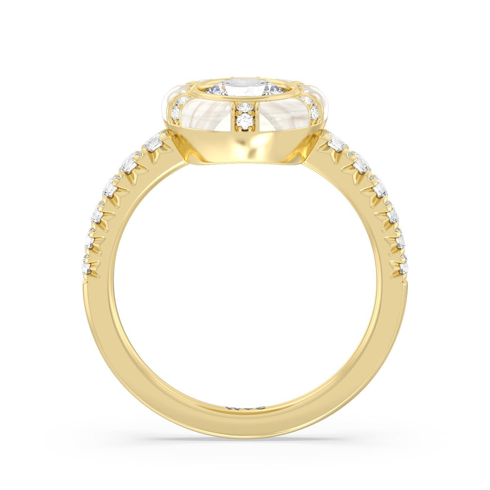 Accent Round Diamond Ring in Ceramic with 14KT Yellow Gold / Pearl / 1 1/3 Cut Diamond in 14KT Yellow Gold / Pearl / 1 1/3 view 2
