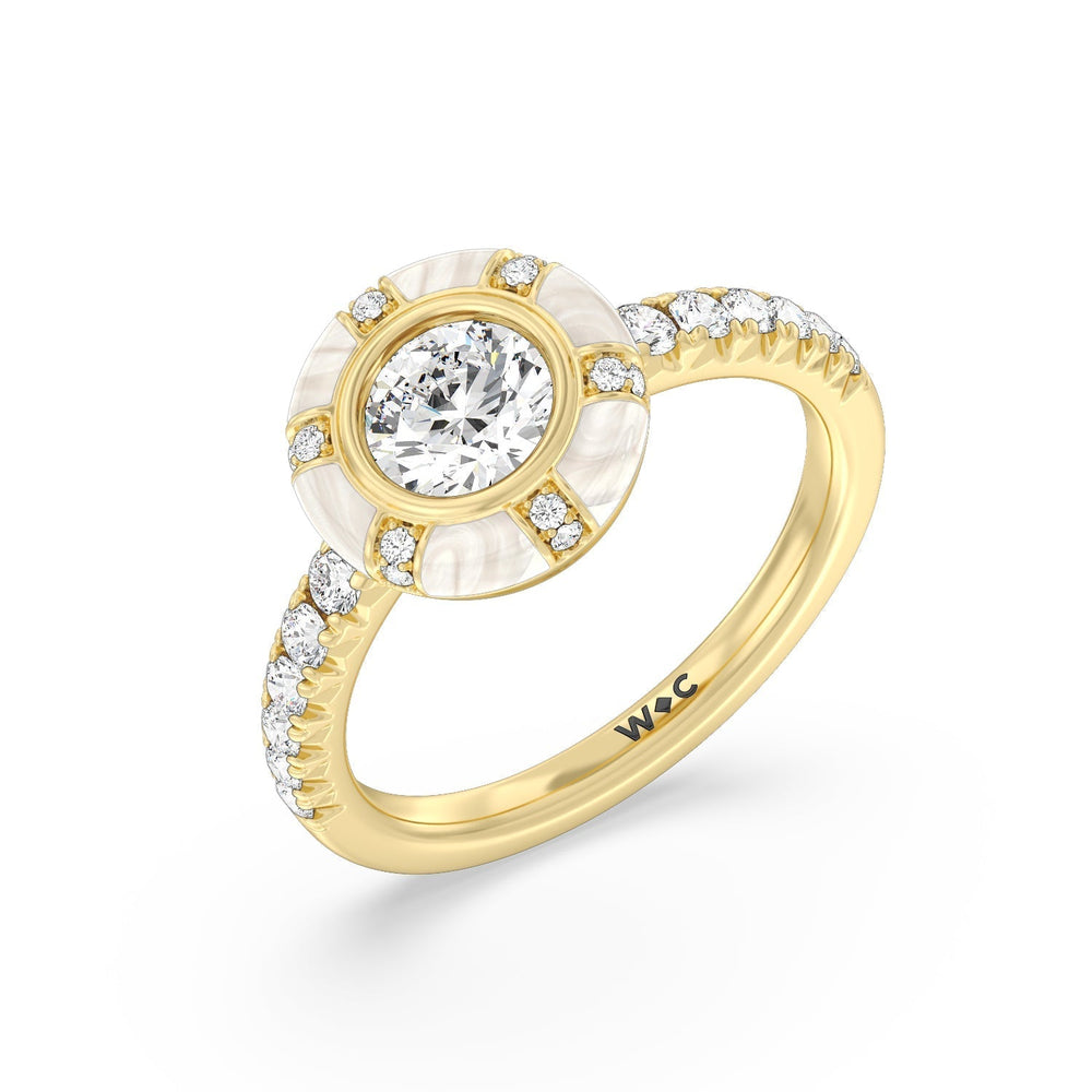 Accent Round Diamond Ring in Ceramic with 14KT Yellow Gold / Pearl / 1 1/3 Cut Diamond in 14KT Yellow Gold / Pearl / 1 1/3 view 3
