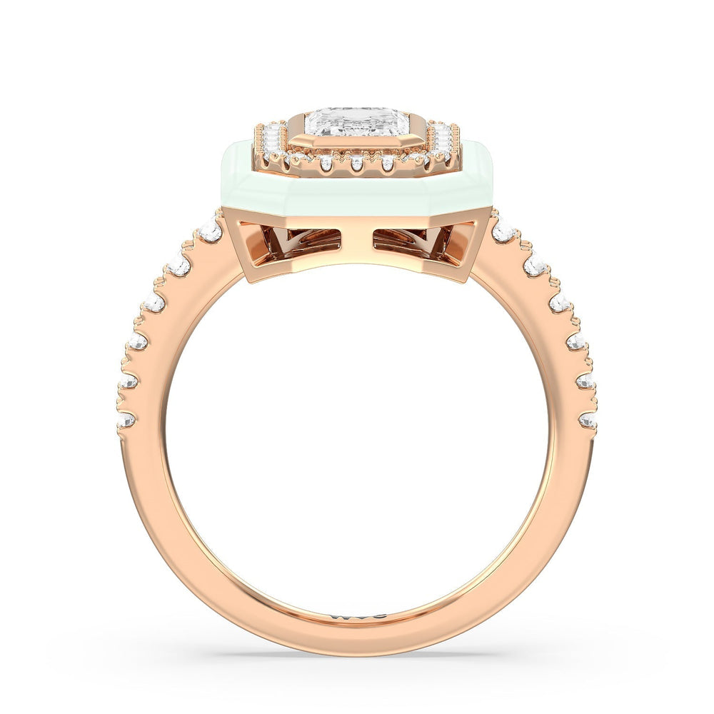 Accent Emerald Diamond Ring in Ceramic with 14KT Rose Gold / Honeydew / 1 3/8 Cut Diamond in 14KT Rose Gold / Honeydew / 1 3/8 view 2
