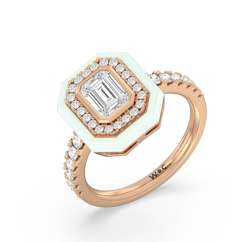 Accent Emerald Diamond Ring in Ceramic with 14KT Rose Gold / Honeydew / 1 3/8 Cut Diamond in 14KT Rose Gold / Honeydew / 1 3/8 view 3
