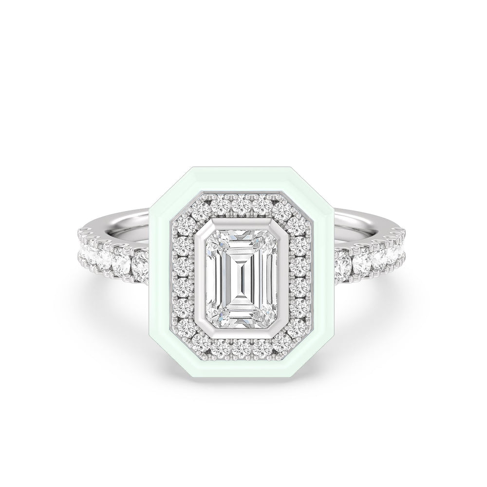 Accent Emerald Diamond Ring in Ceramic with 14KT White Gold / Honeydew / 1 3/8 Cut Diamond in 14KT White Gold / Honeydew / 1 3/8 view 1
