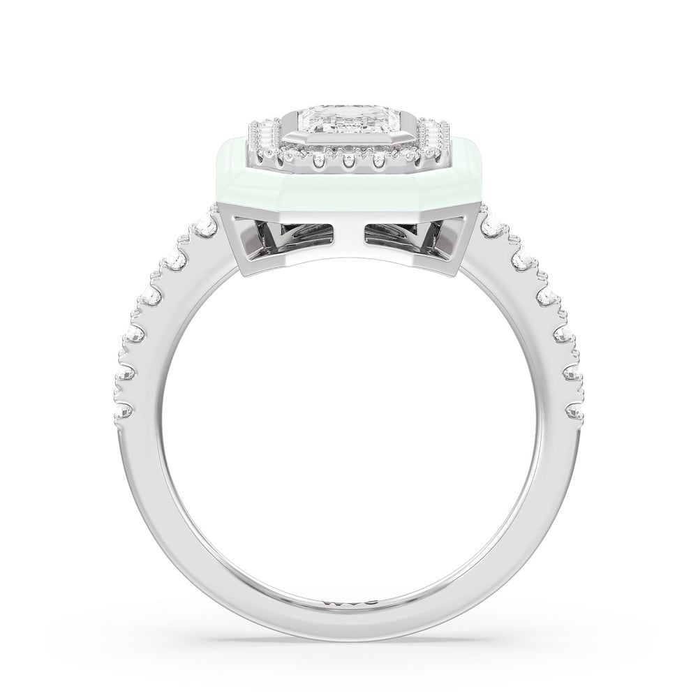 Accent Emerald Diamond Ring in Ceramic with 14KT White Gold / Honeydew / 1 3/8 Cut Diamond in 14KT White Gold / Honeydew / 1 3/8 view 2
