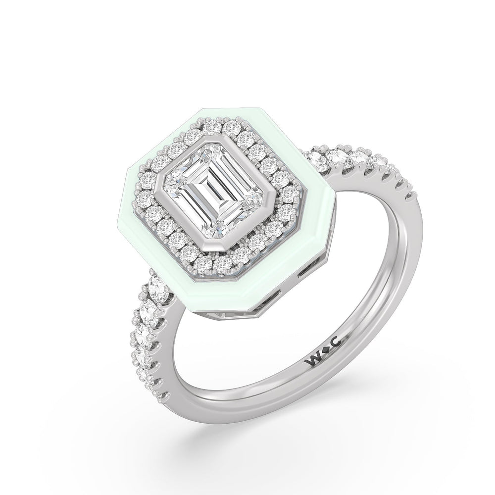 Accent Emerald Diamond Ring in Ceramic with 14KT White Gold / Honeydew / 1 3/8 Cut Diamond in 14KT White Gold / Honeydew / 1 3/8 view 3
