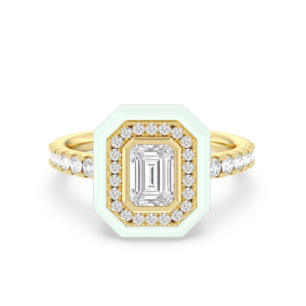 Accent Emerald Diamond Ring in Ceramic with 14KT Yellow Gold / Honeydew / 1 3/8 Cut Diamond in 14KT Yellow Gold / Honeydew / 1 3/8 view 1

