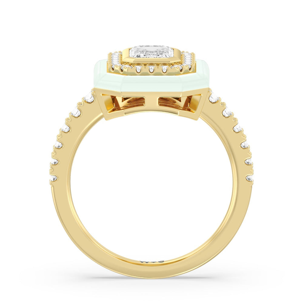 Accent Emerald Diamond Ring in Ceramic with 14KT Yellow Gold / Honeydew / 1 3/8 Cut Diamond in 14KT Yellow Gold / Honeydew / 1 3/8 view 2
