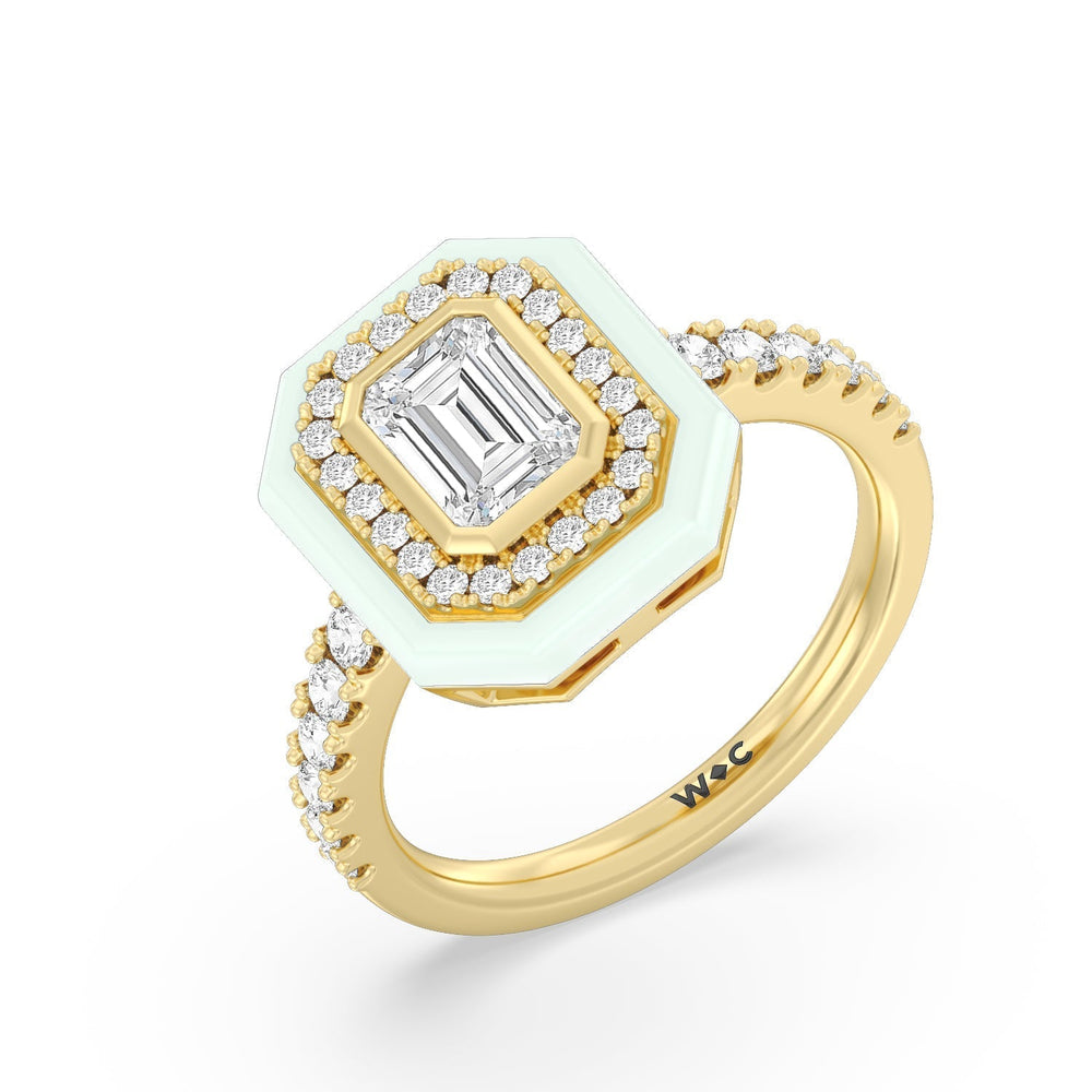 Accent Emerald Diamond Ring in Ceramic with 14KT Yellow Gold / Honeydew / 1 3/8 Cut Diamond in 14KT Yellow Gold / Honeydew / 1 3/8 view 3
