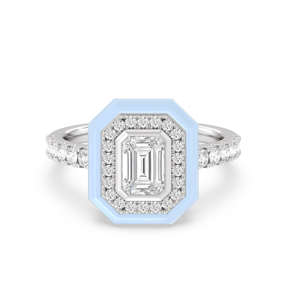 Accent Emerald Diamond Ring in Ceramic with 14KT White Gold / Mist / 1 3/8 Cut Diamond in 14KT White Gold / Mist / 1 3/8 view 1
