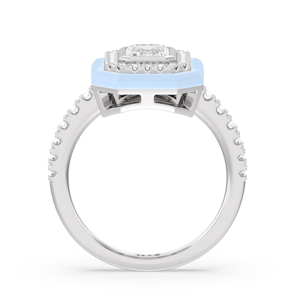 Accent Emerald Diamond Ring in Ceramic with 14KT White Gold / Mist / 1 3/8 Cut Diamond in 14KT White Gold / Mist / 1 3/8 view 2
