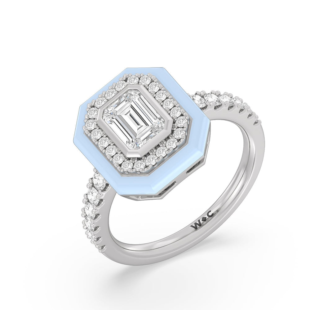 Accent Emerald Diamond Ring in Ceramic with 14KT White Gold / Mist / 1 3/8 Cut Diamond in 14KT White Gold / Mist / 1 3/8 view 3
