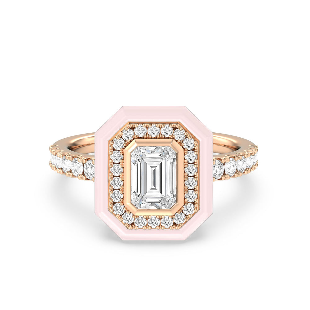 Accent Emerald Diamond Ring in Ceramic with 14KT Rose Gold / Lilac Blush / 1 3/8 Cut Diamond in 14KT Rose Gold / Lilac Blush / 1 3/8 view 1
