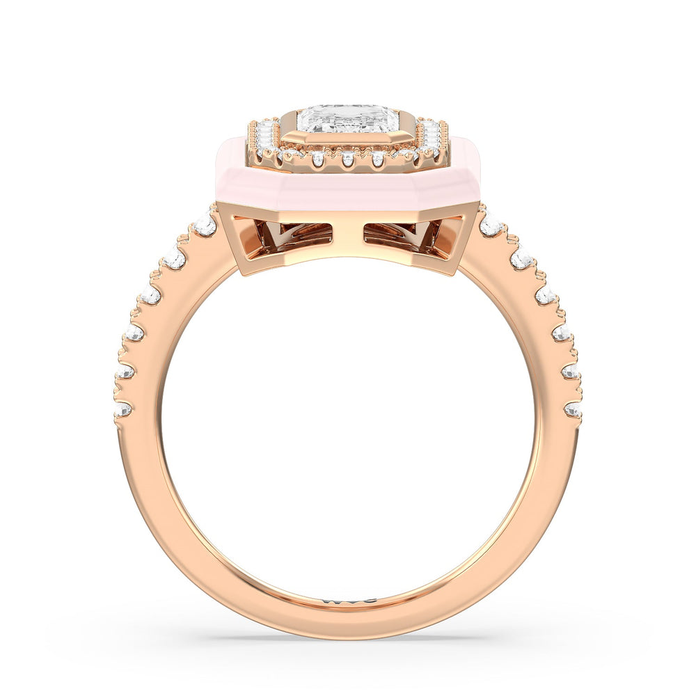Accent Emerald Diamond Ring in Ceramic with 14KT Rose Gold / Lilac Blush / 1 3/8 Cut Diamond in 14KT Rose Gold / Lilac Blush / 1 3/8 view 2
