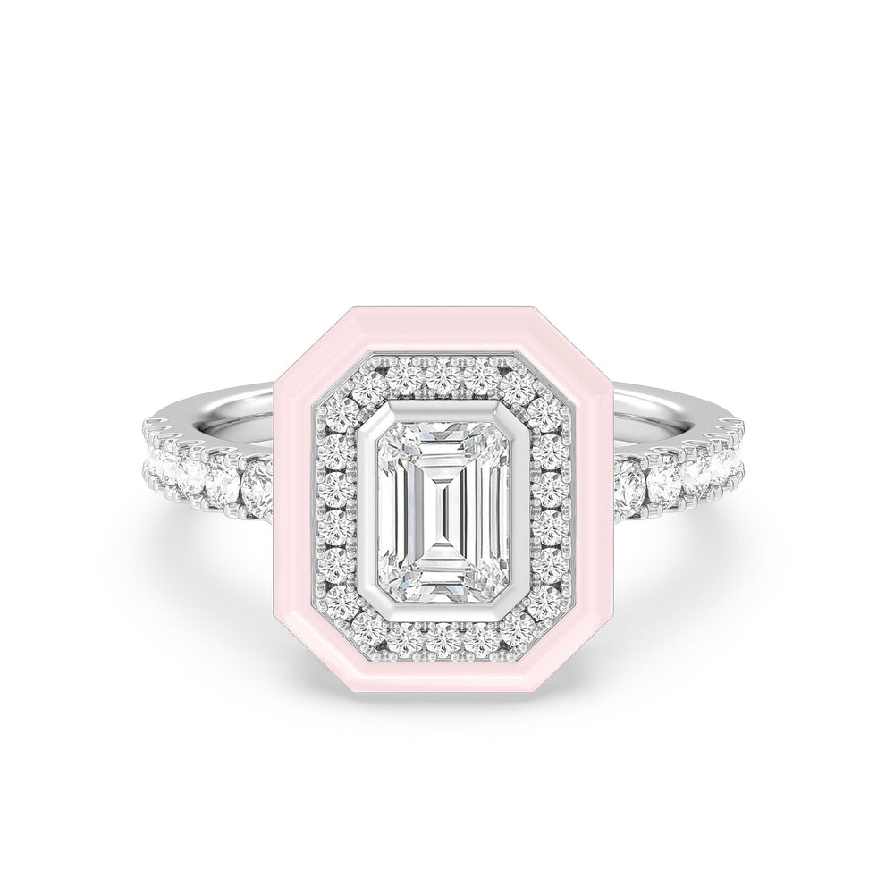 Accent Emerald Diamond Ring in Ceramic with 14KT White Gold / Lilac Blush / 1 3/8 Cut Diamond in 14KT White Gold / Lilac Blush / 1 3/8 view 1
