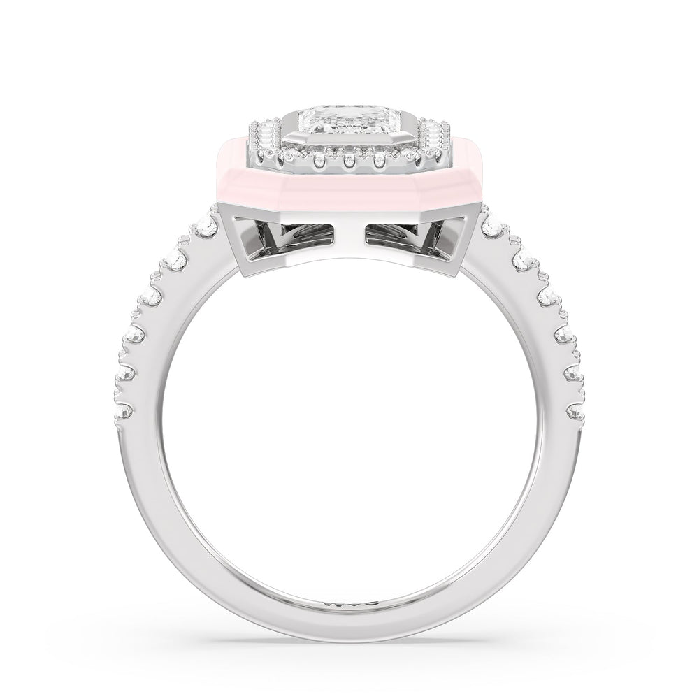 Accent Emerald Diamond Ring in Ceramic with 14KT White Gold / Lilac Blush / 1 3/8 Cut Diamond in 14KT White Gold / Lilac Blush / 1 3/8 view 2
