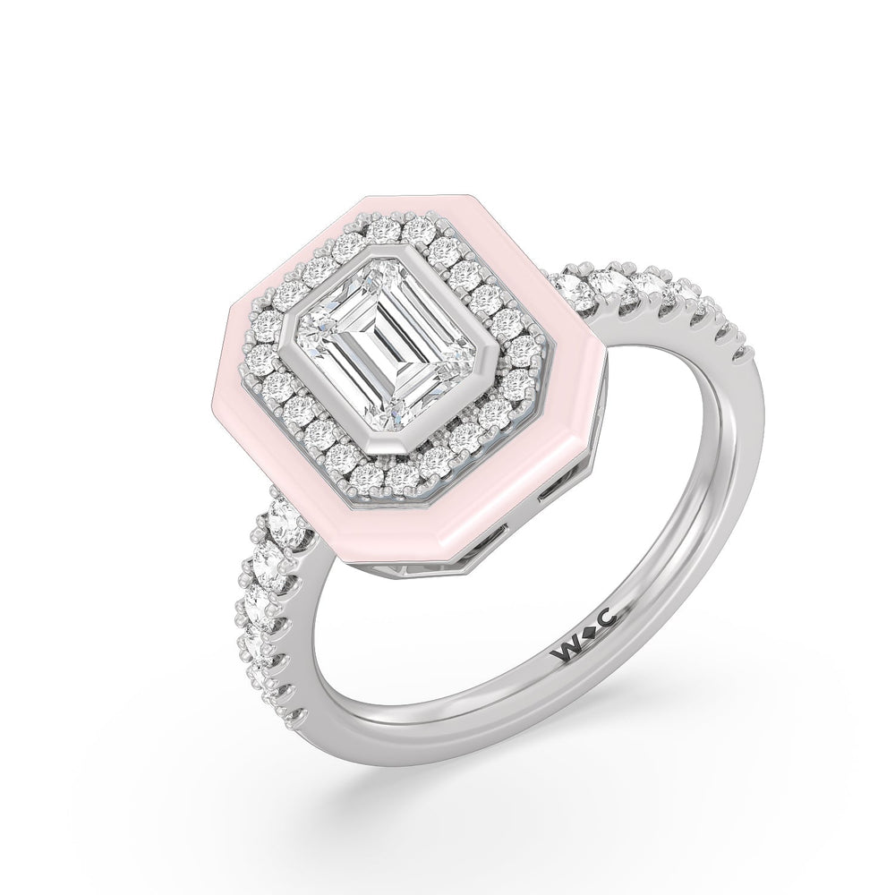 Accent Emerald Diamond Ring in Ceramic with 14KT White Gold / Lilac Blush / 1 3/8 Cut Diamond in 14KT White Gold / Lilac Blush / 1 3/8 view 3
