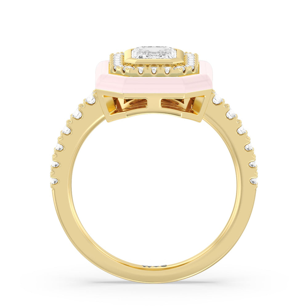 Accent Emerald Diamond Ring in Ceramic with 14KT Yellow Gold / Lilac Blush / 1 3/8 Cut Diamond in 14KT Yellow Gold / Lilac Blush / 1 3/8 view 2
