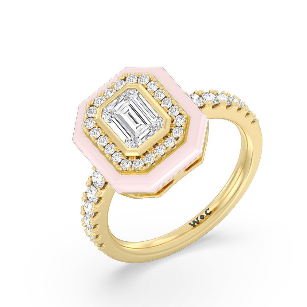 Accent Emerald Diamond Ring in Ceramic with 14KT Rose Gold / Lilac Blush / 1 3/8 Cut Diamond in 14KT Rose Gold / Lilac Blush / 1 3/8 view 3
