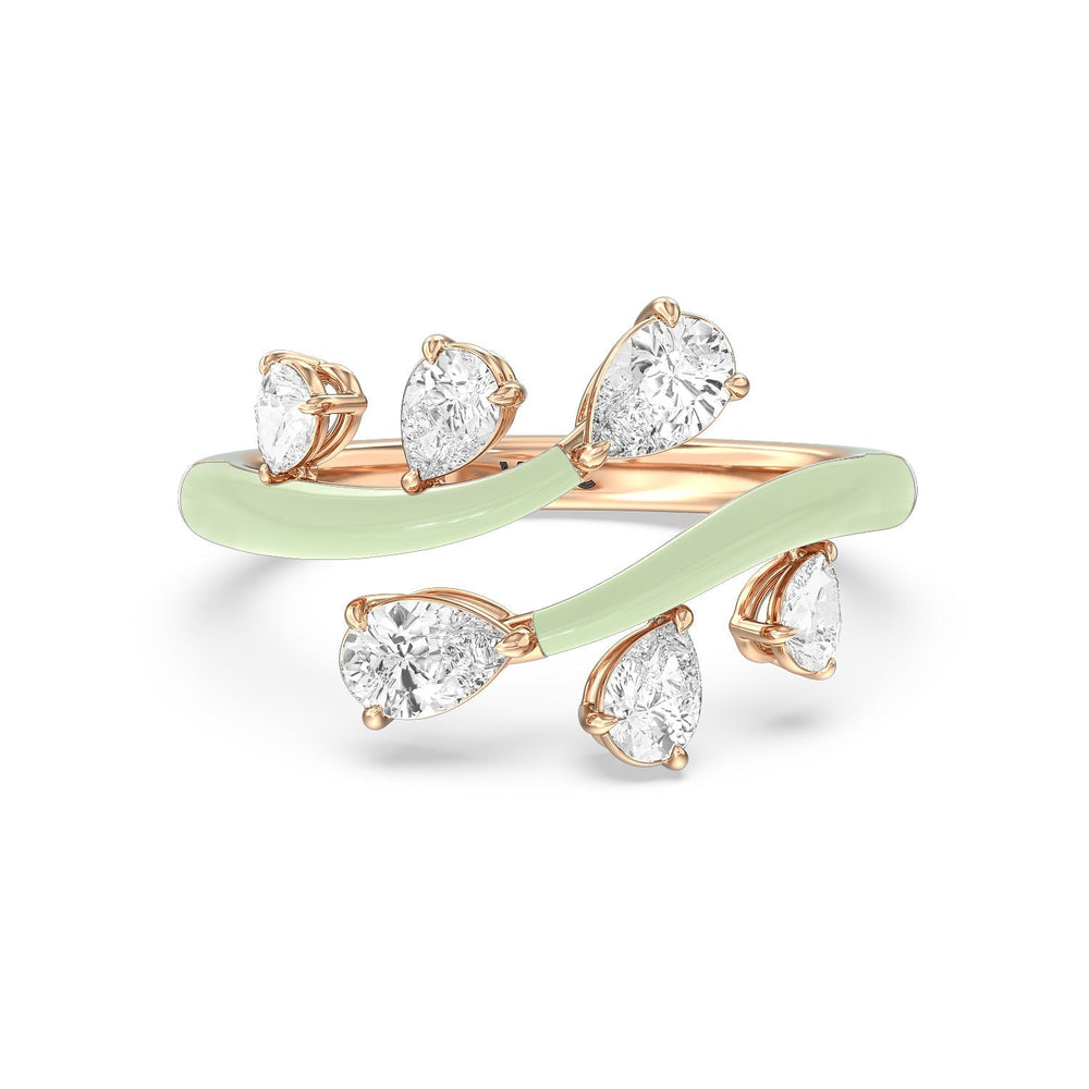 Swirl Diamond Split Ring in Ceramic with 14KT Rose Gold / Olive / 1 Cut Diamond in 14KT Rose Gold / Olive / 1 view 1
