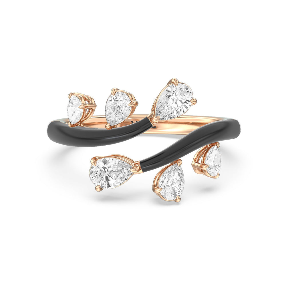 Swirl Diamond Split Ring in Ceramic with 14KT Rose Gold / Midnight / 1 Cut Diamond in 14KT Rose Gold / Midnight / 1 view 1
