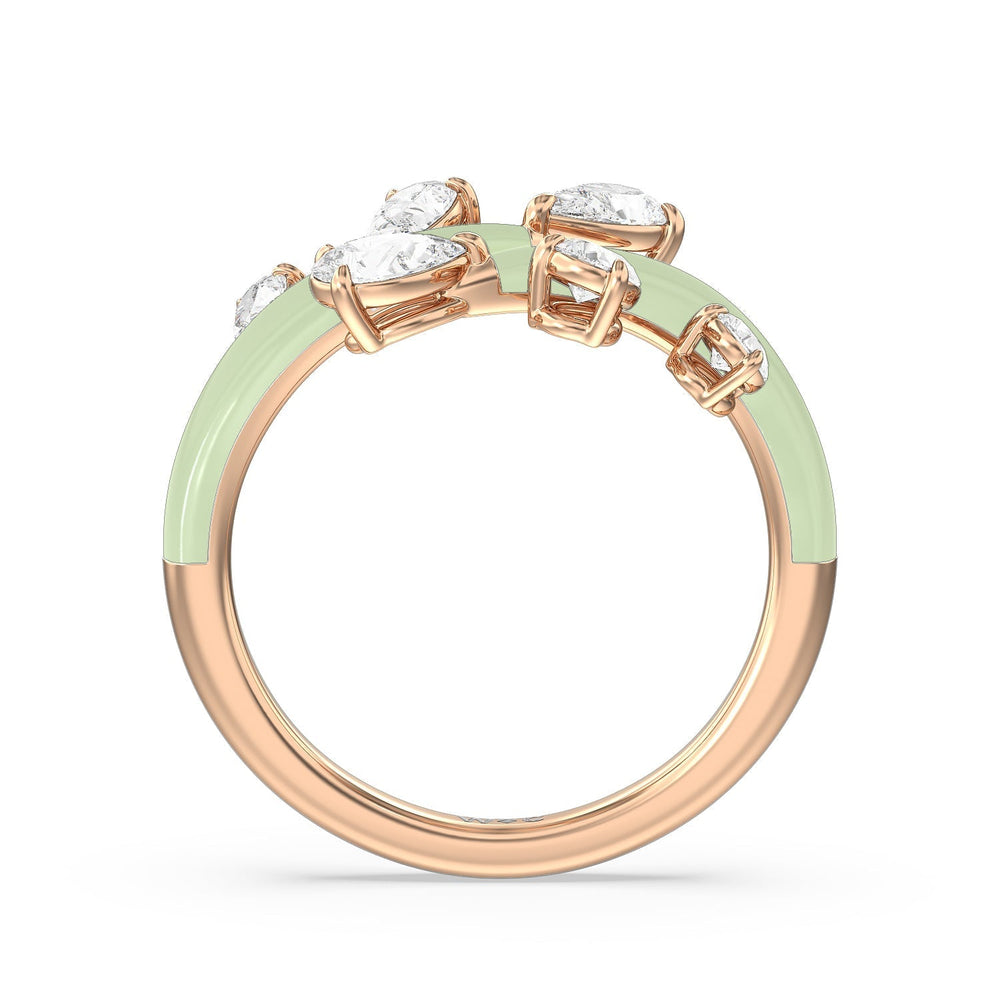 Swirl Diamond Split Ring in Ceramic with 14KT Rose Gold / Olive / 1 Cut Diamond in 14KT Rose Gold / Olive / 1 view 2

