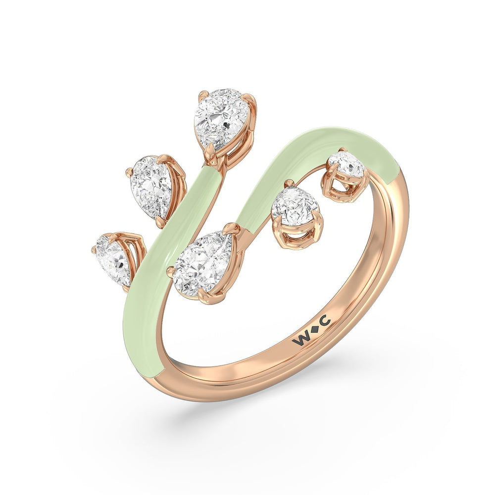 Swirl Diamond Split Ring in Ceramic with 14KT Rose Gold / Olive / 1 Cut Diamond in 14KT Rose Gold / Olive / 1 view 3
