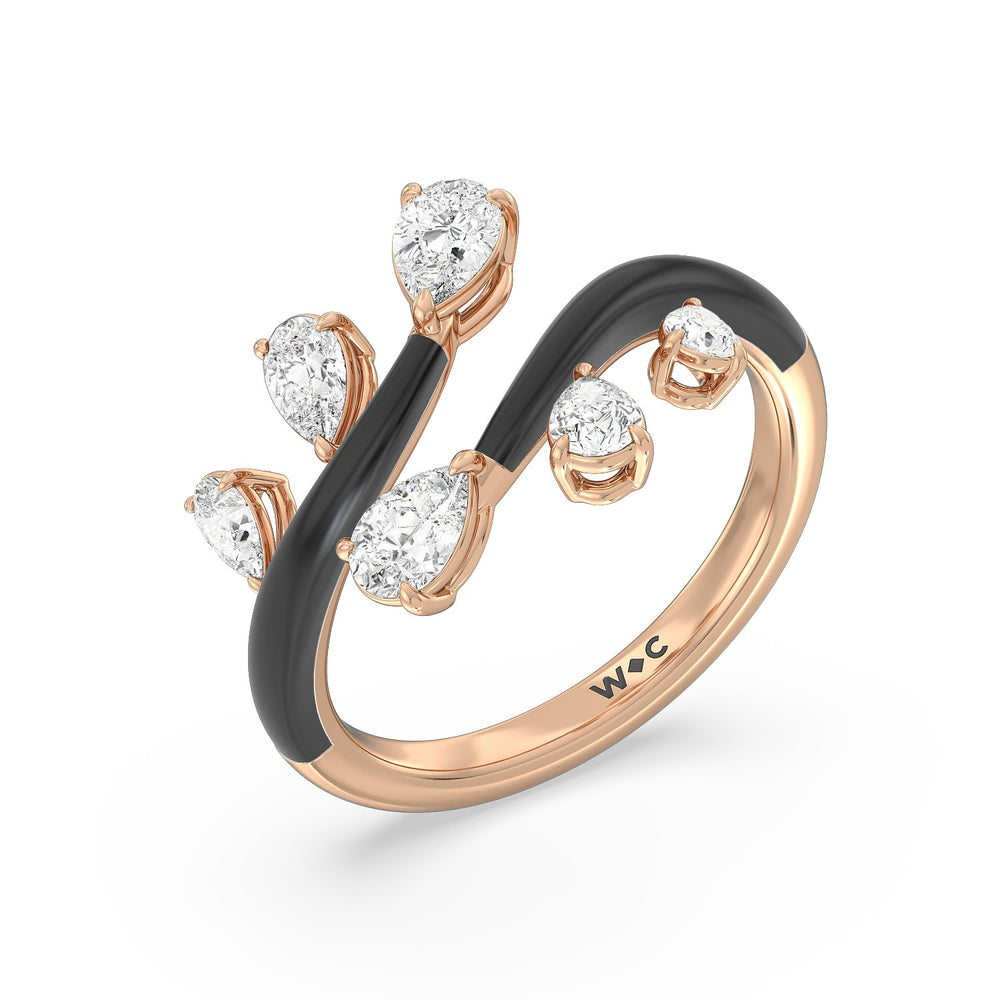 Swirl Diamond Split Ring in Ceramic with 14KT Rose Gold / Midnight / 1 Cut Diamond in 14KT Rose Gold / Midnight / 1 view 3

