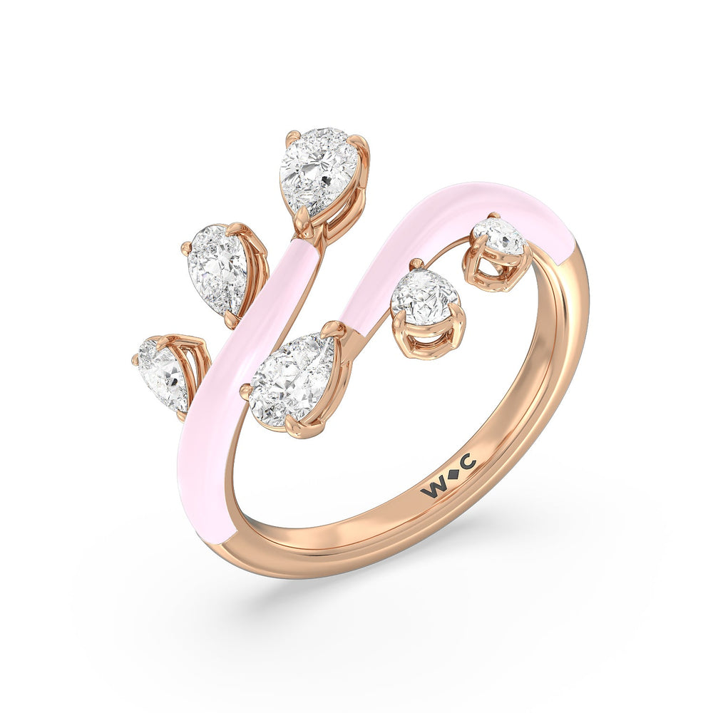 Swirl Diamond Split Ring in Ceramic with 14KT Rose Gold / Lavender Rose / 1 Cut Diamond in 14KT Rose Gold / Lavender Rose / 1 view 3
