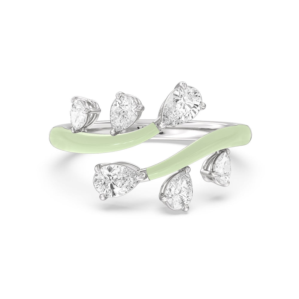 Swirl Diamond Split Ring in Ceramic with 14KT White Gold / Olive / 1 Cut Diamond in 14KT White Gold / Olive / 1 view 1
