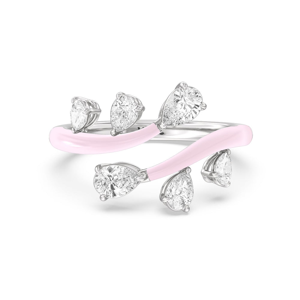 Swirl Diamond Split Ring in Ceramic with 14KT White Gold / Lavender Rose / 1 Cut Diamond in 14KT White Gold / Lavender Rose / 1 view 1
