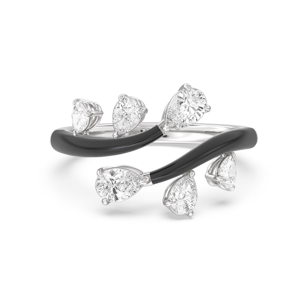 Swirl Diamond Split Ring in Ceramic with 14KT White Gold / Midnight / 1 Cut Diamond in 14KT White Gold / Midnight / 1 view 1
