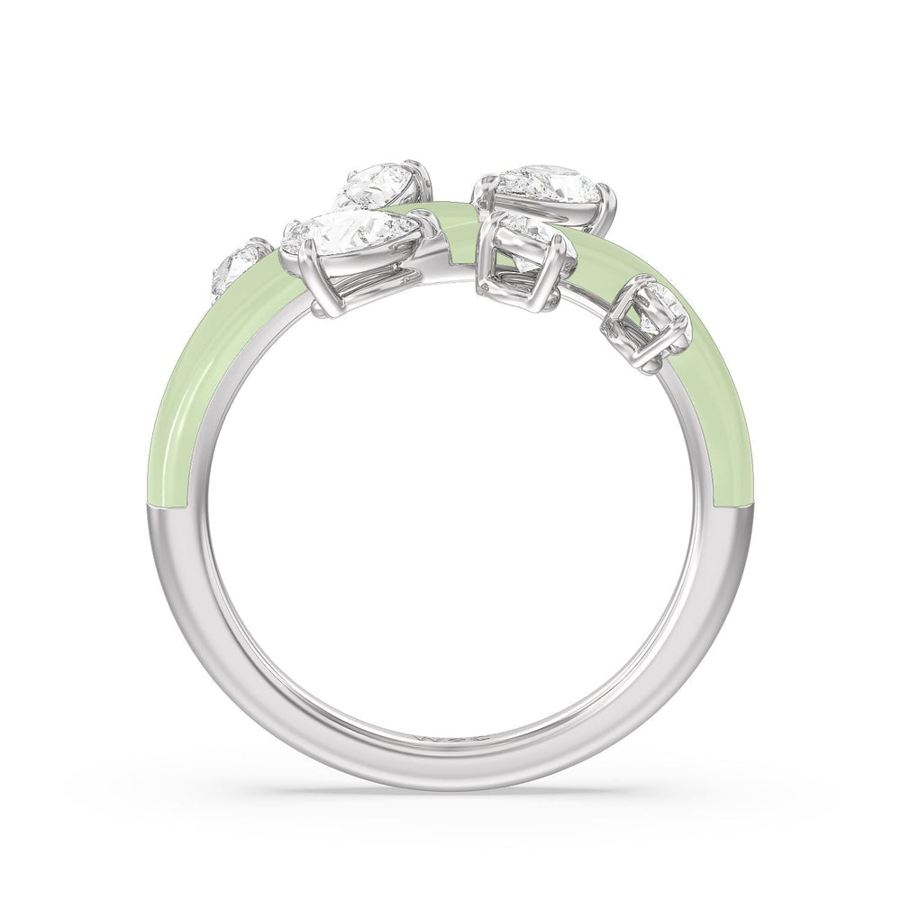 Swirl Diamond Split Ring in Ceramic with 14KT White Gold / Olive / 1 Cut Diamond in 14KT White Gold / Olive / 1 view 2

