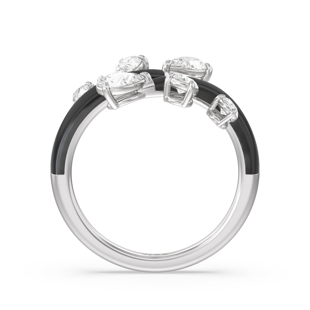 Swirl Diamond Split Ring in Ceramic with 14KT White Gold / Midnight / 1 Cut Diamond in 14KT White Gold / Midnight / 1 view 2
