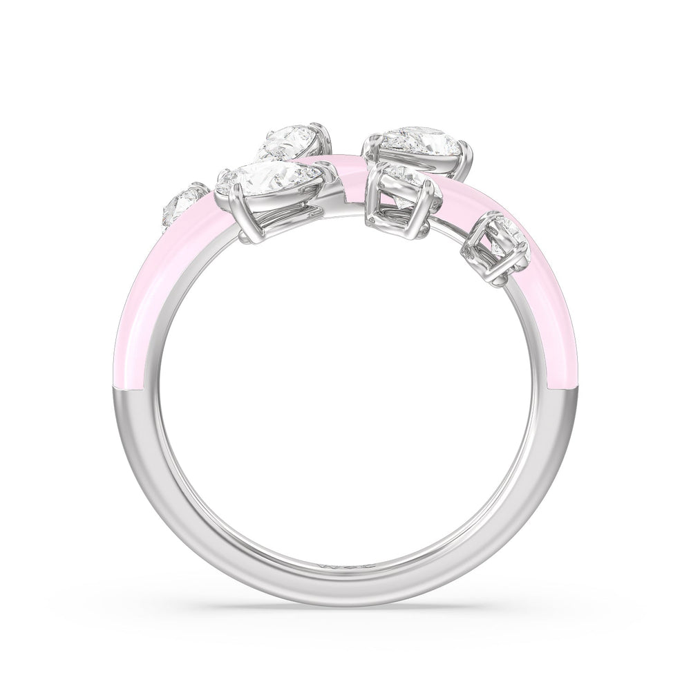 Swirl Diamond Split Ring in Ceramic with 14KT White Gold / Lavender Rose / 1 Cut Diamond in 14KT White Gold / Lavender Rose / 1 view 3
