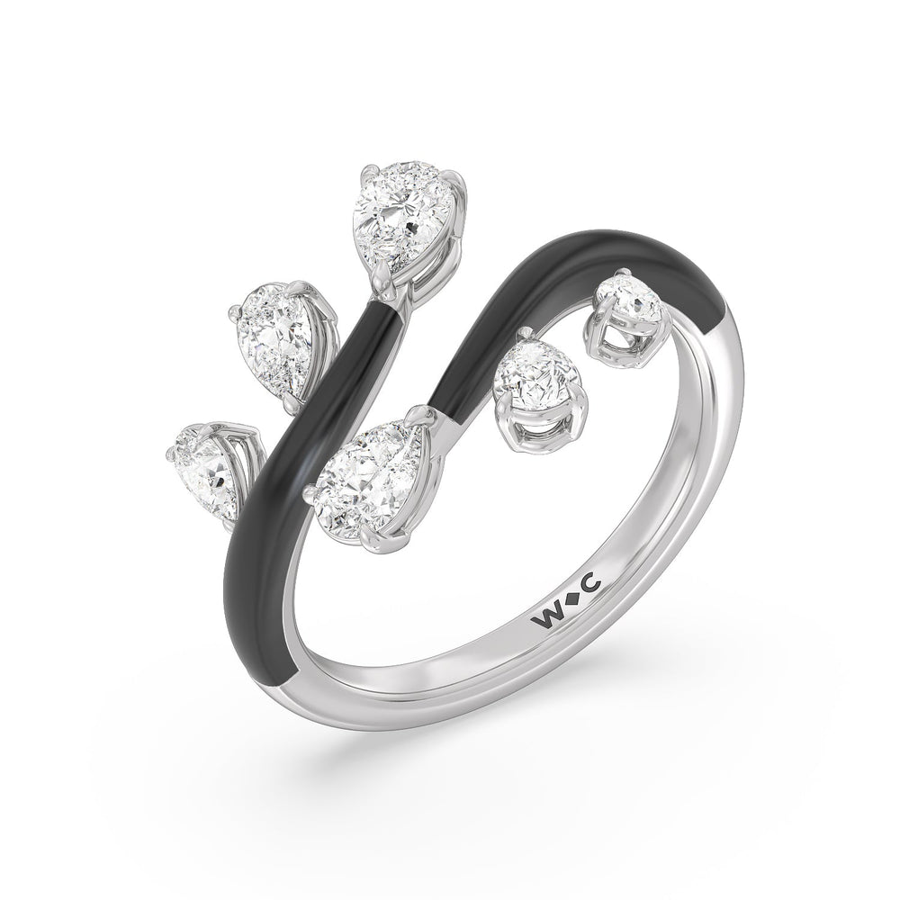 Swirl Diamond Split Ring in Ceramic with 14KT White Gold / Midnight / 1 Cut Diamond in 14KT White Gold / Midnight / 1 view 3
