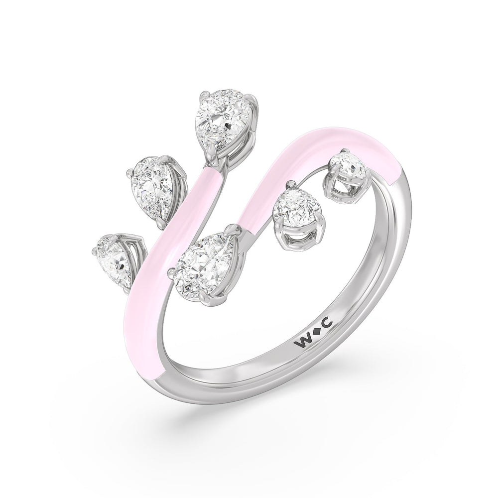 Swirl Diamond Split Ring in Ceramic with 14KT White Gold / Lavender Rose / 1 Cut Diamond in 14KT White Gold / Lavender Rose / 1 view 2
