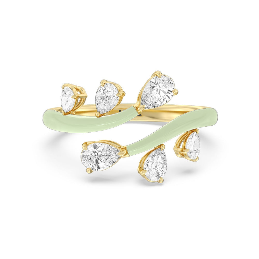 Swirl Diamond Split Ring in Ceramic with 14KT Yellow Gold / Olive / 1 Cut Diamond in 14KT Yellow Gold / Olive / 1 view 1
