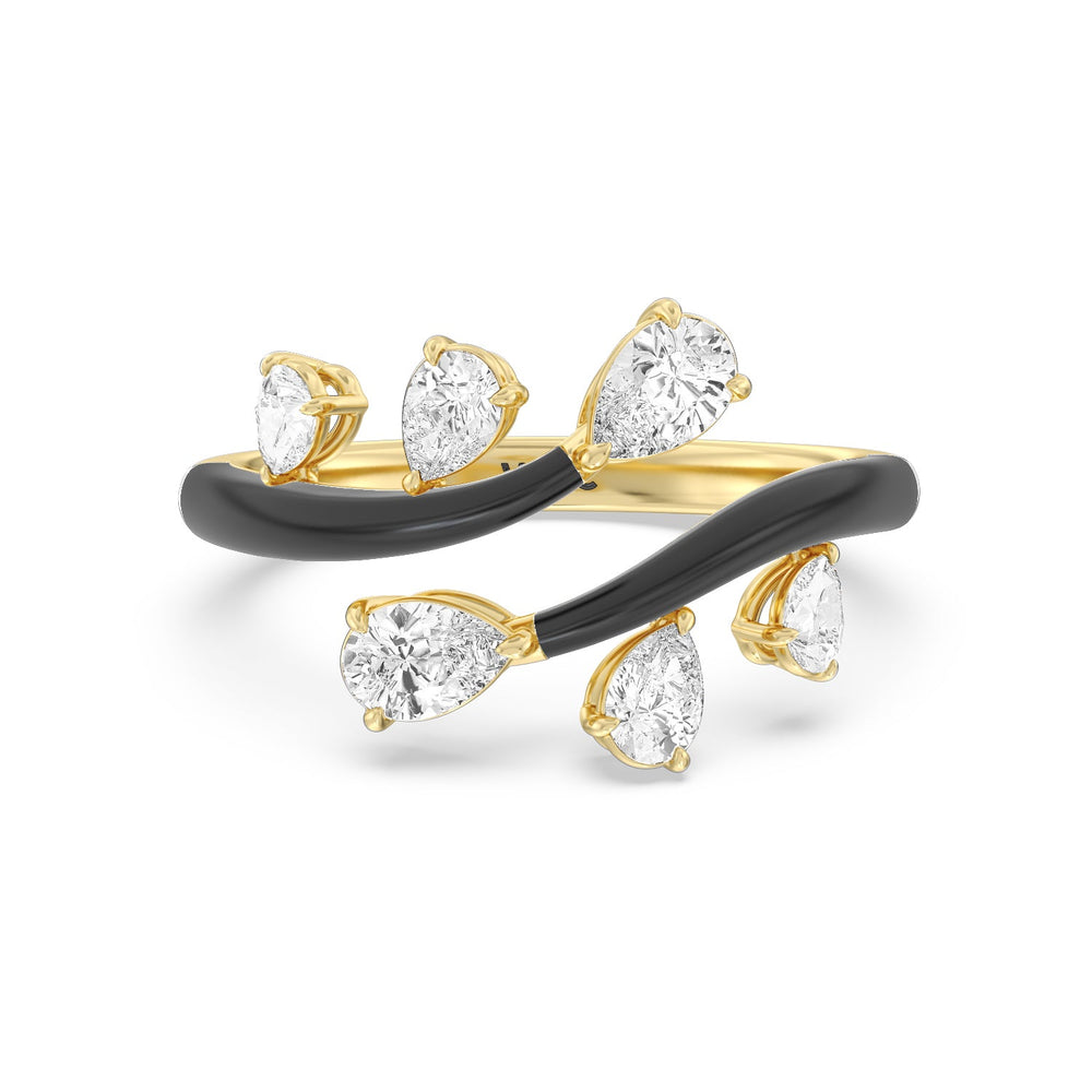 Swirl Diamond Split Ring in Ceramic with 14KT Yellow Gold / Midnight / 1 Cut Diamond in 14KT Yellow Gold / Midnight / 1 view 1

