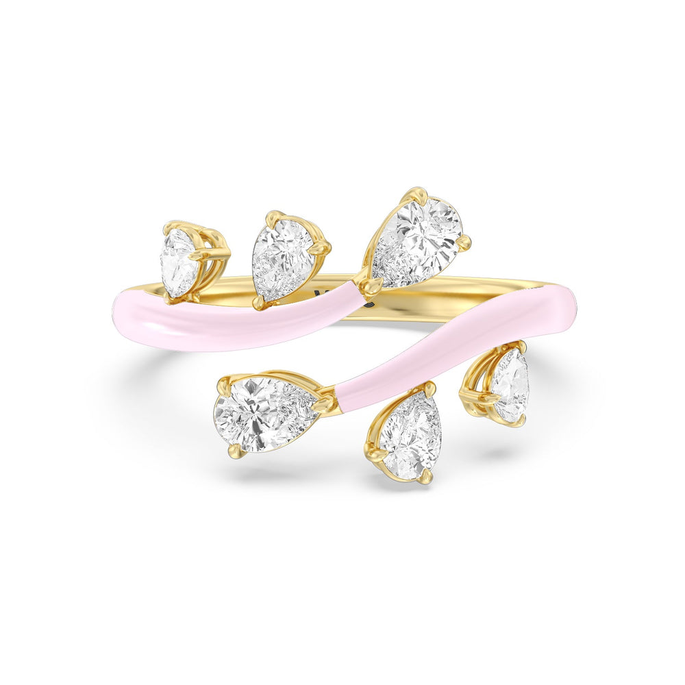 Swirl Diamond Split Ring in Ceramic with 14KT Yellow Gold / Lavender Rose / 1 Cut Diamond in 14KT Yellow Gold / Lavender Rose / 1 view 1
